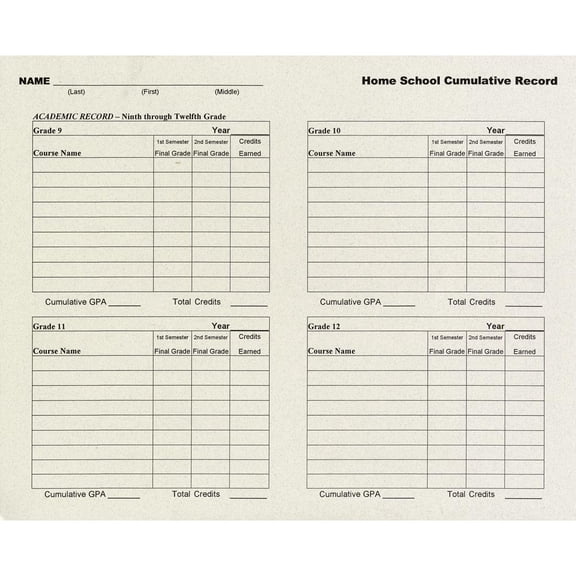 Academic Advantage Homeschool Cumulative Record Folder