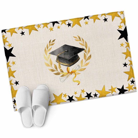 Academic Cap Diploma Bathroom Rug Washable 2x3 Entryway Rug Non Slip Modern Graduation Star Burlap Front Door Mat Low Pile Indoor Doormat Throw Floor Carpet for Kitchen Bedroom Entrance