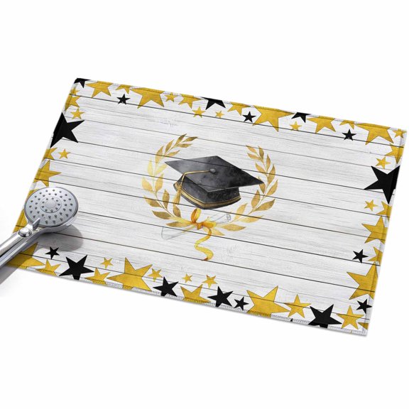 Academic Cap Diploma Entryway Rug 2x3ft Washable Non Slip Bathroom Rug Indoor Floor Front Door Mat Modern Graduation Star Wooden Rectangle Area Rugs Carpet for Kitchen Office Dining Room Home