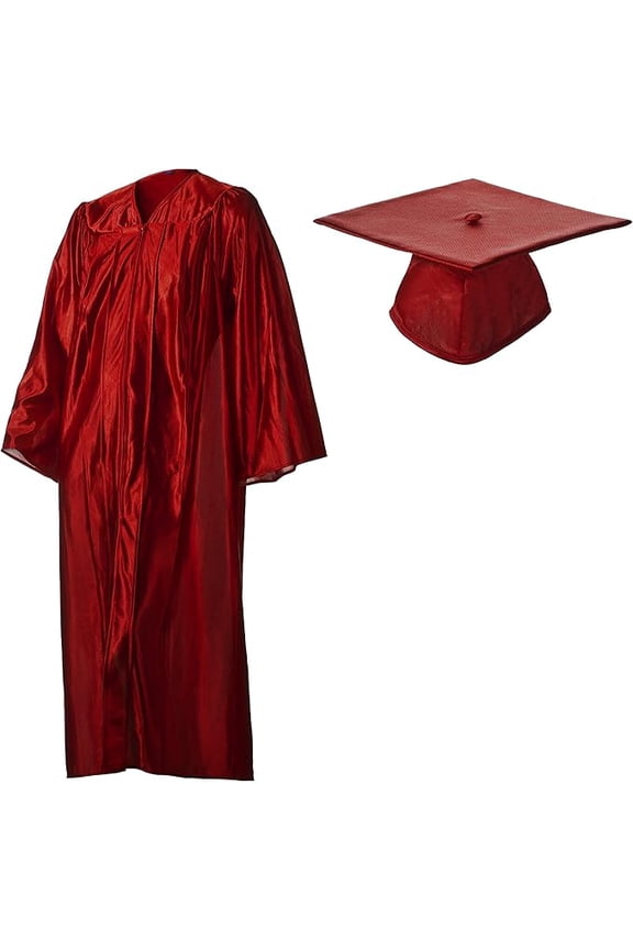 Academic Graduation Cap and Gown Shiny Maroon in Size 51 Plus (5'6" - 5'8", over 210 Ibs)