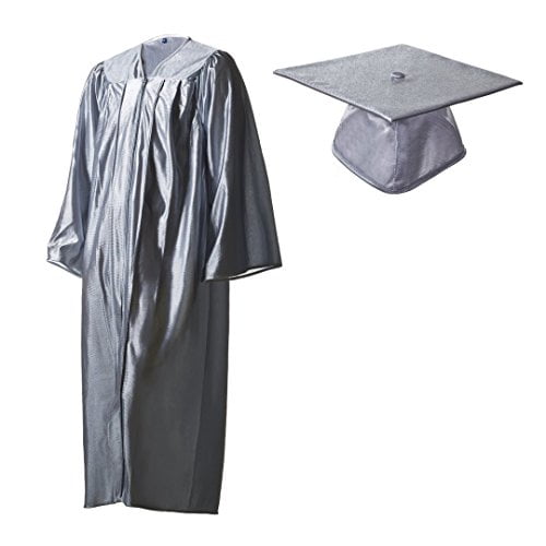 Academic Graduation Cap and Gown Shiny Silver Size 27 (3'3"-3'5")