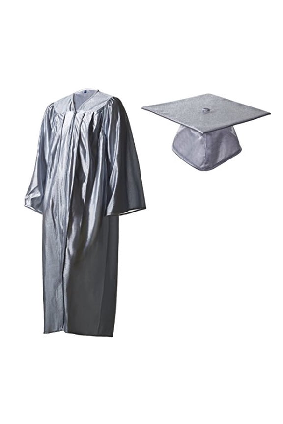 Academic Graduation Cap and Gown Shiny Silver Size 27 (3'3"-3'5")