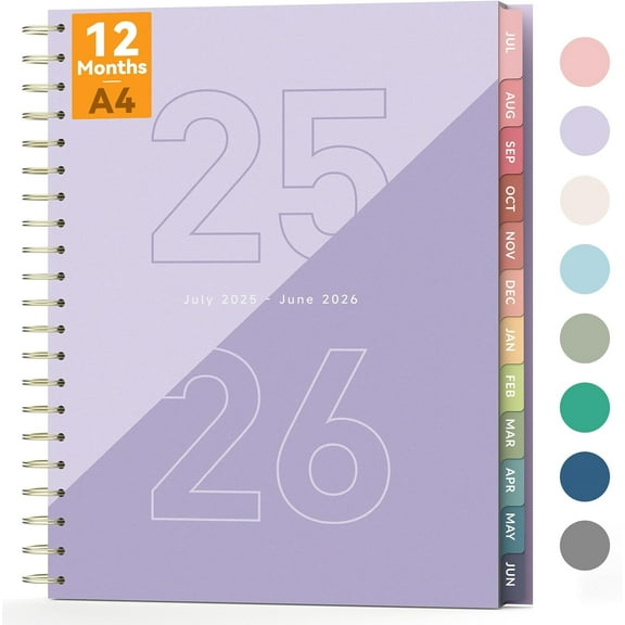 Academic Planner 2025-2026, 12 Month Year Monthly and Weekly Calendar Planner, July 2025 - Jun 2026, Large Student School Planners Agenda Book with Tabs, Plastic Cover, 8.5" x 11", Purple