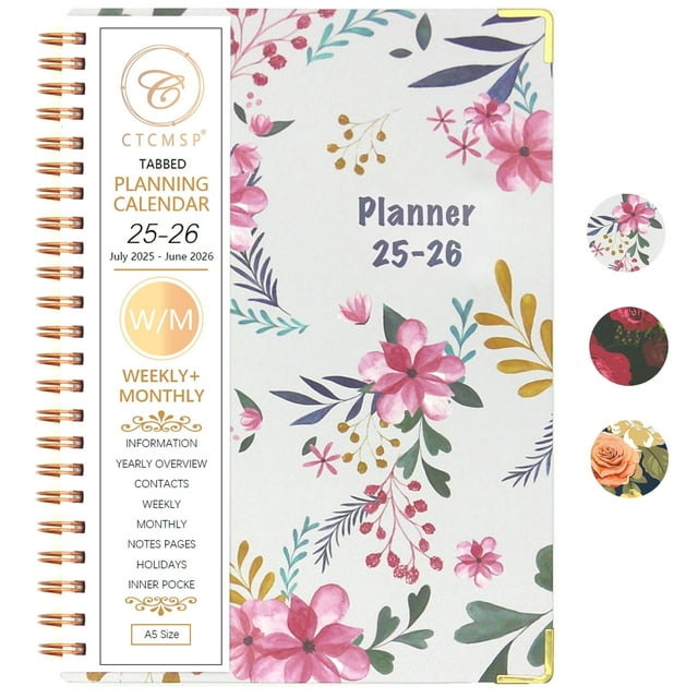 Academic Planner 2025-2026 Calendar Notebook（Jul.2025-Jun.2026,6.3"x8.5") Weekly Monthly Planner for Women Men 2025-2026 Planner Supplies-Flower