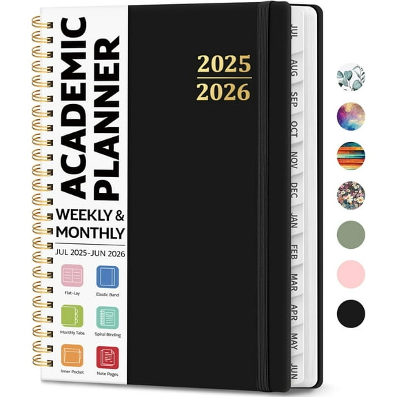 Academic Planner 2025-2026, Weekly and Monthly Calendar Planner Book, July 2025 – June 2026, Hardcover Organizer with Tabs, Perfect for Teachers, Students, Women & Men, A5 (6.4" x 8.5") - Pink