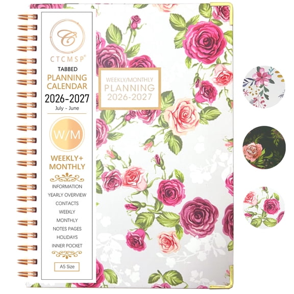 Academic Planner 2026-2027 Calendar Notebook(Jul.2026-Jun.2027,6.3"x8.5") Weekly Monthly Planner for Women Men 2026-2027 Planner Supplies-Flower