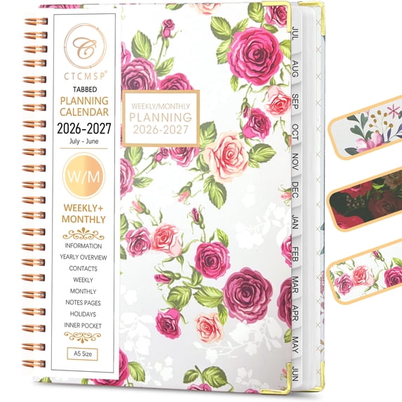 Academic Planner 2026-2027 Calendar Notebook(Jul.2026-Jun.2027,6.3"x8.5") Weekly Monthly Planner for Women Men 2026-2027 Planner Supplies-Flower
