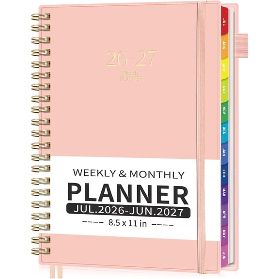 Academic Planner 2026-2027, Large A4 8.5x11, Weekly and Monthly Calendar (July 2026-June 2027), School Student Teacher Agenda Book, 100GSM Thick Paper, PVC Cover, Colorful Tabs,