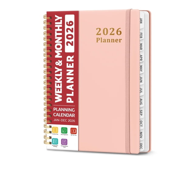 Academic Planner 2026-2027, Monthly Weekly Calendar Organizer for Students Teachers Professionals, July 2026 to June 2027, A5 Size with Tabs and Pocket, Office Supplies, Pink