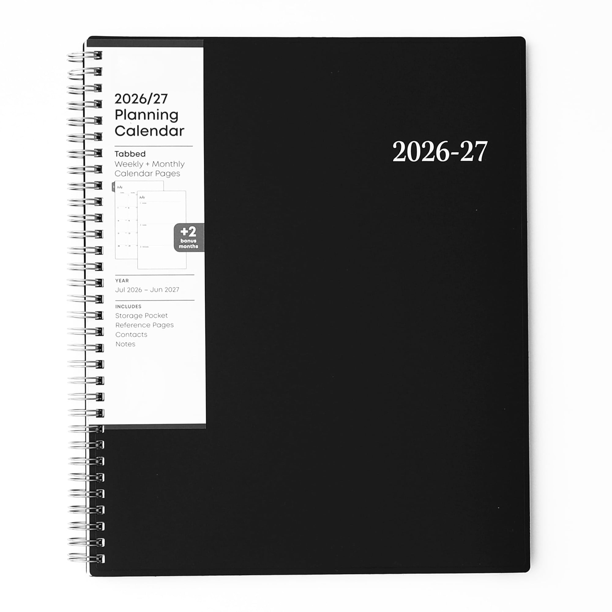 Academic Planner 2026 2027, Weekly Monthly Calendar July to June, 8.5 x 11 Inch Wirebound Organizer with Laminated Tabs, Flexible Cover, Black