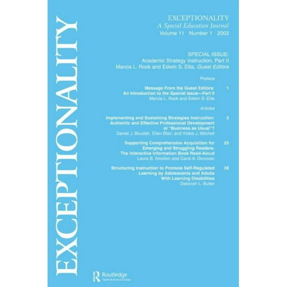 Academic Strategy Instruction: A Special Issue of Exceptionality, (Paperback)