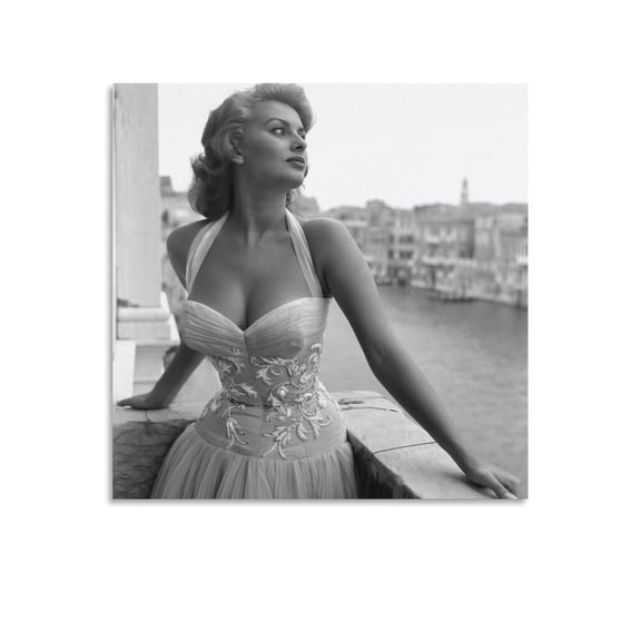 Academy Honorary Award Recipients Sophia Loren Black And White Sexy Poster-denoise-denoise Canvas Poster Wall Art Picture Prints Hanging Photo Gift Decor Home Posters Artworks 16x16inch(40x40cm)