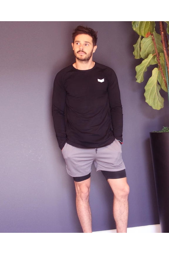 Academy Men's Long Sleeve Shirt with Double Arrow on Chest Black - Extra Large