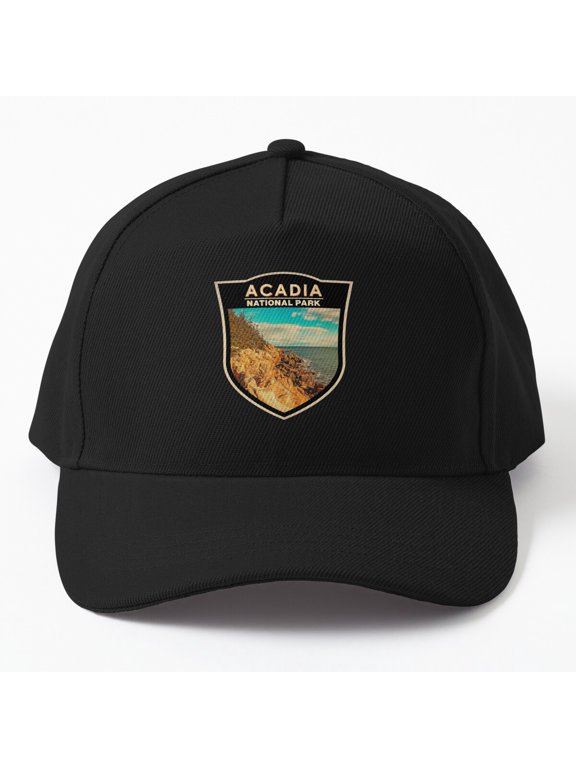 Acadia National Park Baseball Hat, Bar Harbor Maine Travel Badge Design, Classic Cap