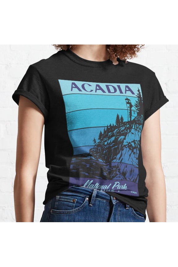 Acadia National Park Blue Retro Sunset Classic T-shirt