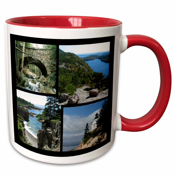 3drose, Acadia National Park - Collage Views, 15oz Two-tone Red Mug