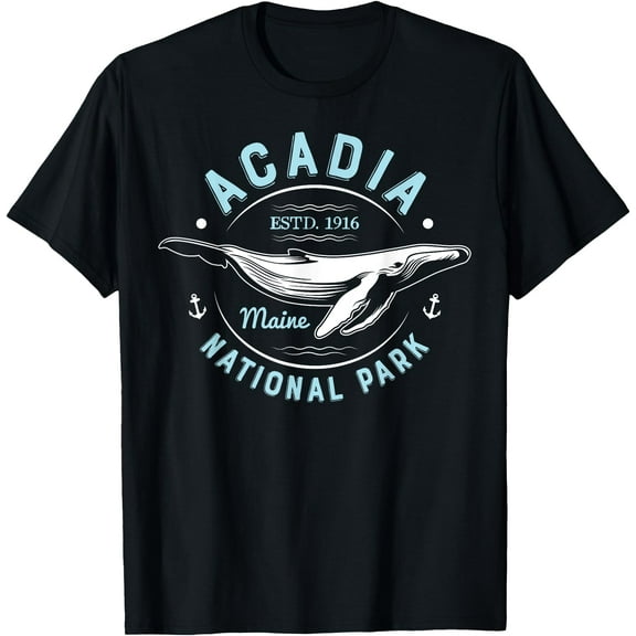 Acadia National Park EST 1916 Maine Vintage Whale Watching Unisex T-Shirt for Men Women Kids Toddler,Black Color,Size 4T