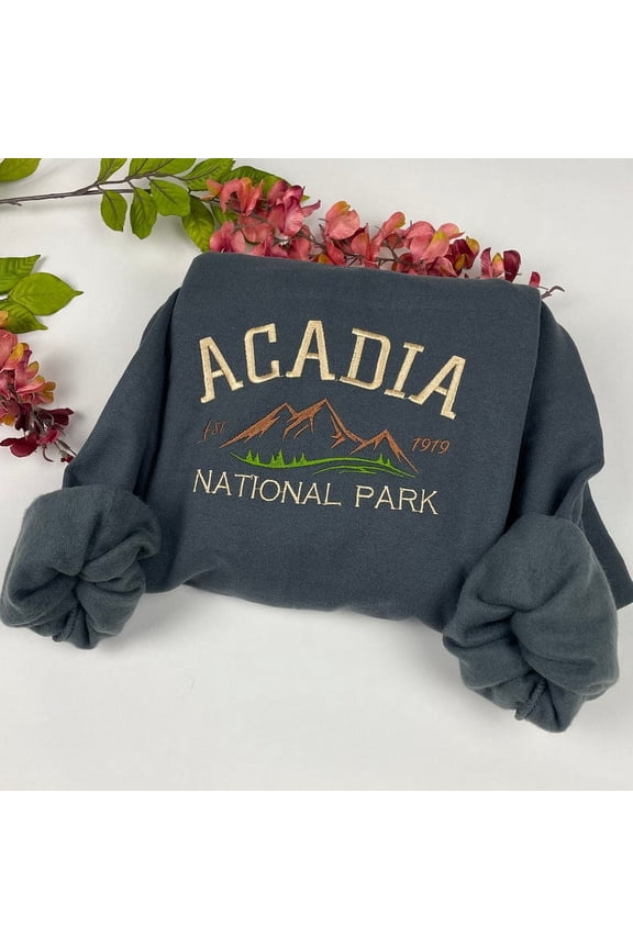 Acadia National Park Embroidered Crewneck Sweatshirt