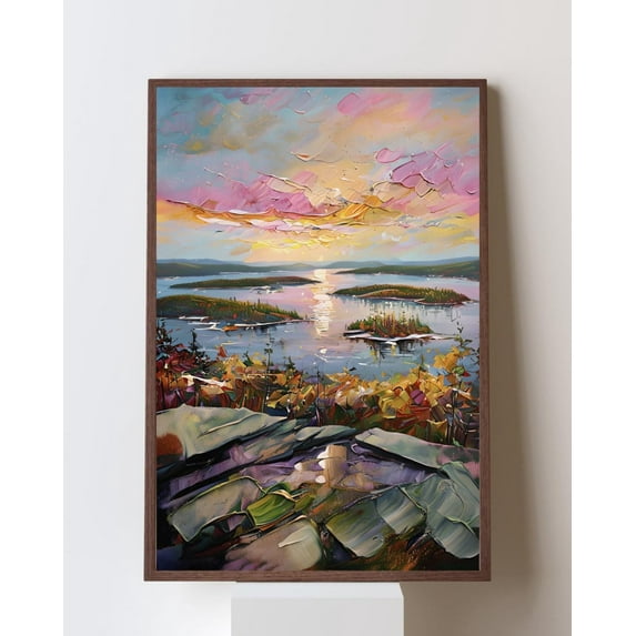 Acadia National Park Landscape, Cadillac Mountain Sunrise Poster, Maine Wall Art, East Coast Sunset, Impasto Wall Decor, Unframed Poster Size 16x24