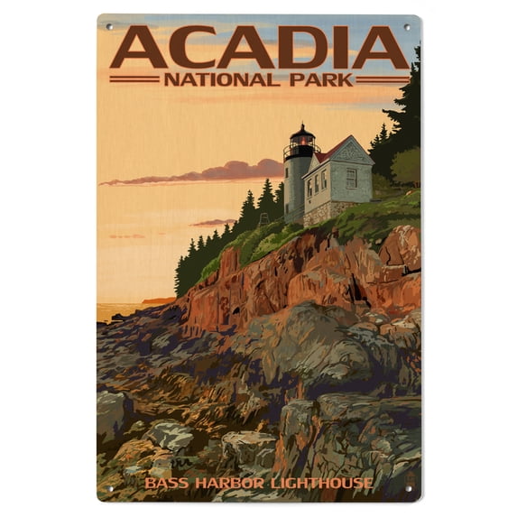 Acadia National Park, Maine, Bass Harbor Lighthouse Birch Wood Wall Sign (6x9 Rustic Home Decor, Ready to Hang Art)
