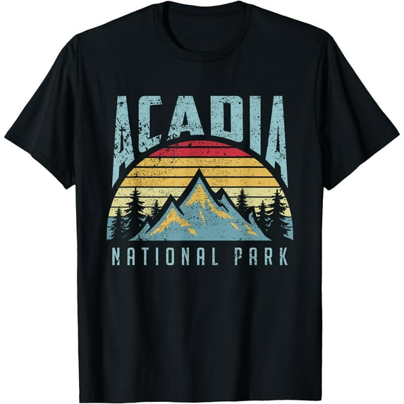 Acadia National Park Maine Mountains Retro Unisex T-Shirt for Men Women Kids Toddler,Black Color,Size 5/6