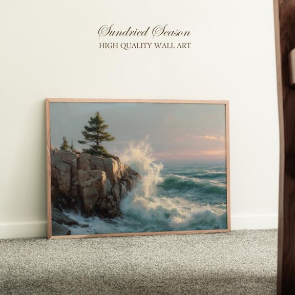 Acadia National Park Maine Ocean Waves Rocky Coastline Sunset Seascape, Unframed Paper Poster 8x10in