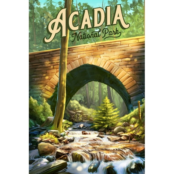 Acadia National Park, Maine, Oil Painting (12x18 Wall Art Poster, Room Decor)