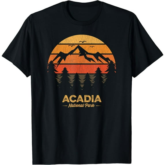 Acadia National Park Retro Vintage Souvenir Gift Unisex T-Shirt for Men Women Kids Toddler,Black Color,Size 5XL