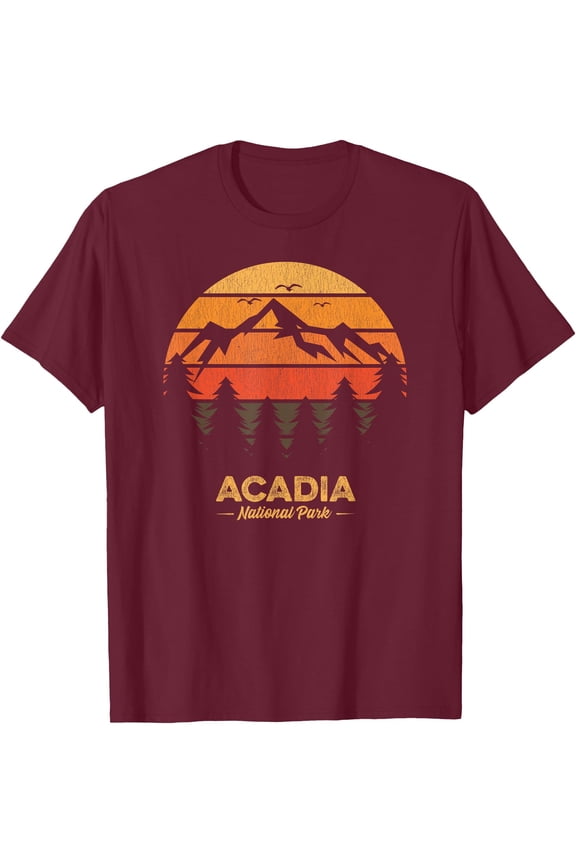 Acadia National Park Retro Vintage Souvenir Gift Unisex T-Shirt for Men Women Kids Toddler,Maroon Color,Size 3XL