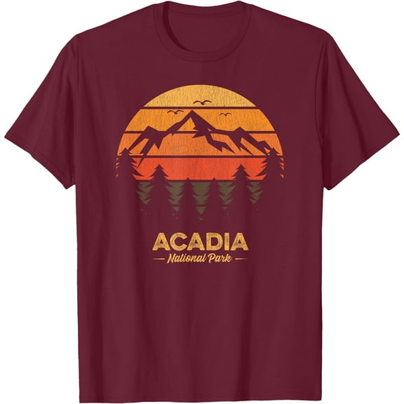 Acadia National Park Retro Vintage Souvenir Gift Unisex T-Shirt for Men Women Kids Toddler,Maroon Color,Size L