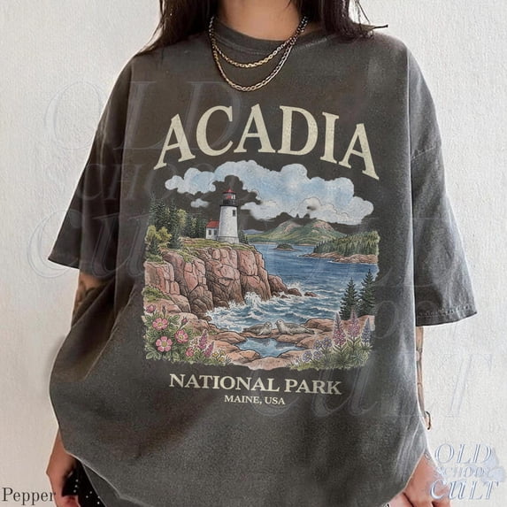 Acadia National Park Vintage 90s Graphic T-Shirt, Retro Maine Lighthouse USA Nostalgia Classic Shirt, Unisex Cotton T-Shirt, Sizes S-3XL