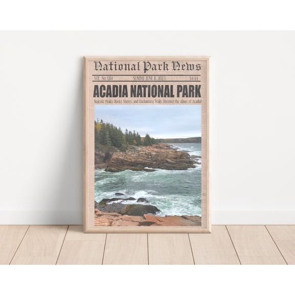 Acadia National Park Vintage Newspaper Poster Unframed Paper Print