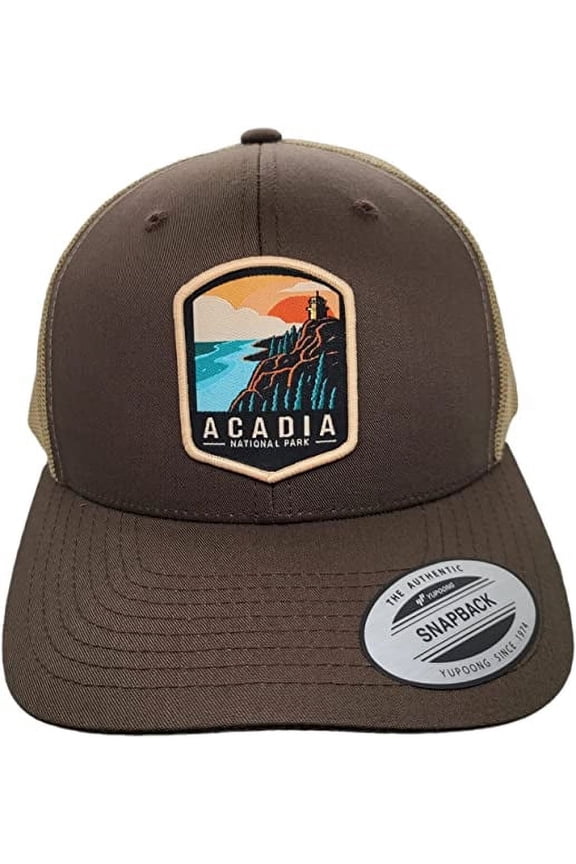Acadia Trucker Hat with National Park Woven Patch (Brown/Tan)