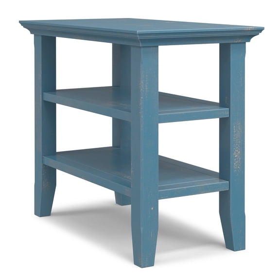 Simpli Home Acadian 14 inch Wide Solid Wood Transitional Narrow Side Table in Distressed Coastal Blue