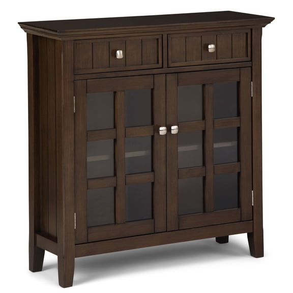 Acadian Natural Aged Brown Solid Wood Entryway Storage Cabinet with Glass Doors and Drawers