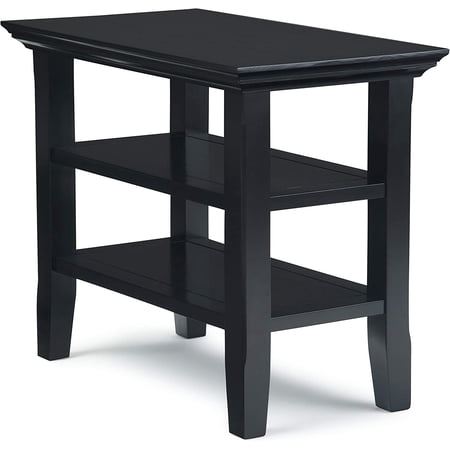 Acadian SOLID WOOD 14 inch wide Rectangle Rustic Contemporary Narrow Side Table in Black with Storage, 2 Shelves, for the Living Room and Bedroom