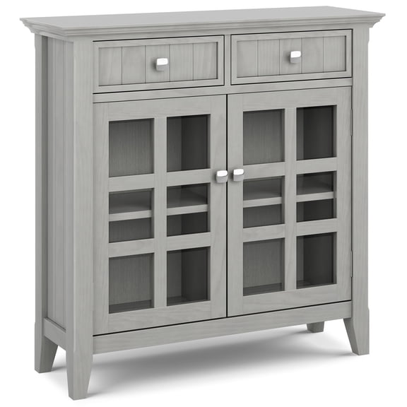 Simpli Home Acadian 36 inch Wide Solid Wood Rustic Entryway Storage Cabinet in Fog Grey