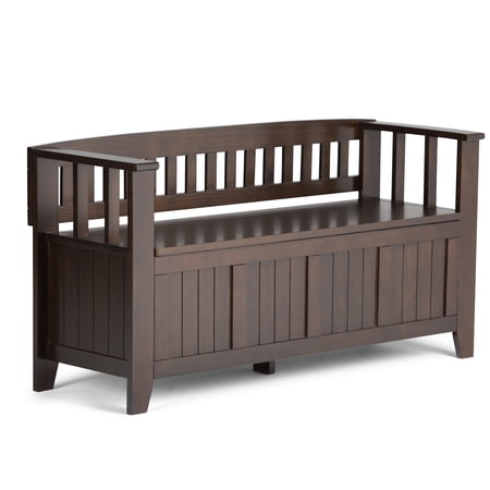 Simpli Home Acadian 48 inch Wide Solid Wood Entryway Storage Bench in Brunette Brown