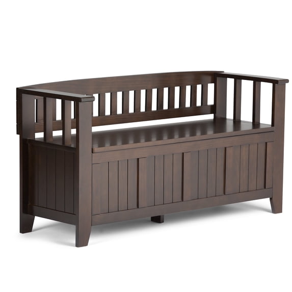Simpli Home Acadian 48 inch Wide Solid Wood Entryway Storage Bench in Brunette Brown