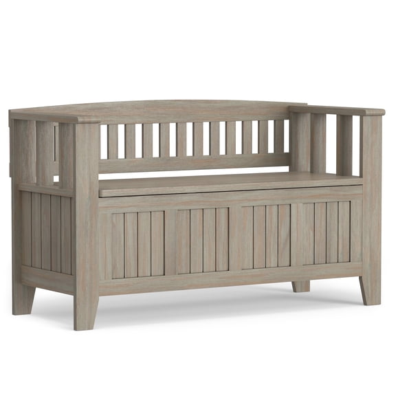 Simpli Home Acadian 48 inch Wide Solid Wood Entryway Storage Bench in Distressed Grey