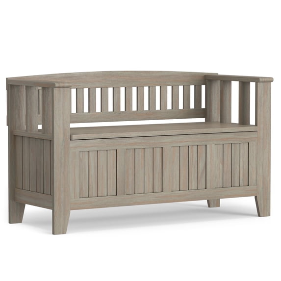 Simpli Home Acadian SOLID WOOD 48 inch Wide Transitional Entryway Storage Bench in Distressed Grey