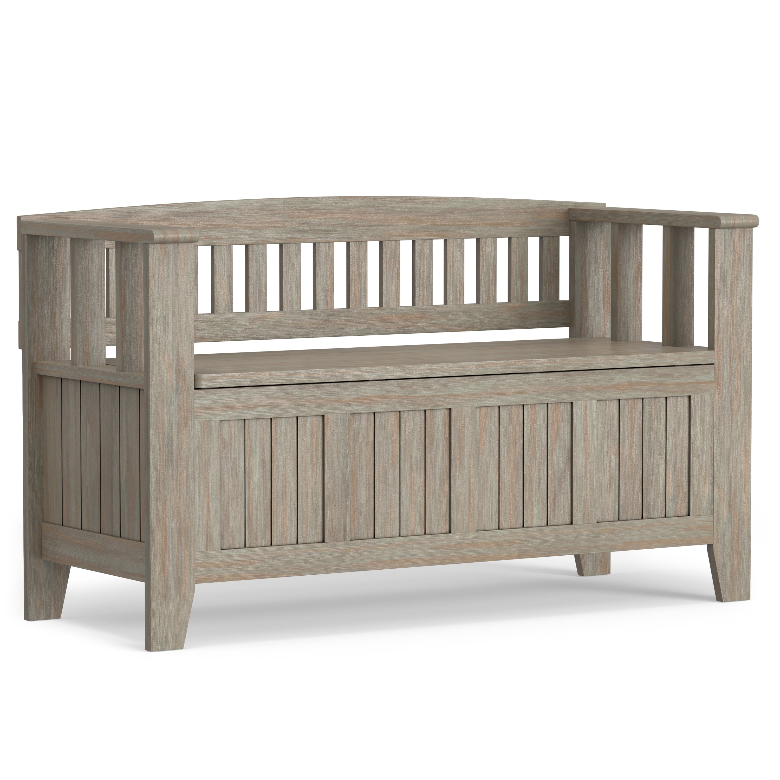 Acadian Transitional 48" Solid Wood Storage Bench in Distressed Grey