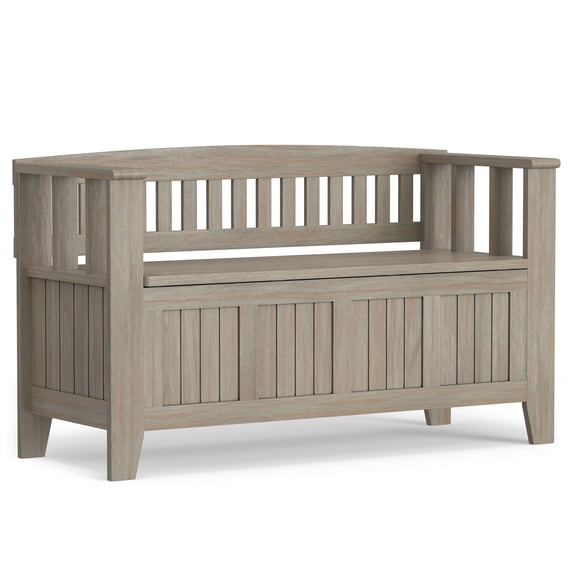 Simpli Home Acadian SOLID WOOD 48 inch Wide Transitional Entryway Storage Bench in Distressed Grey