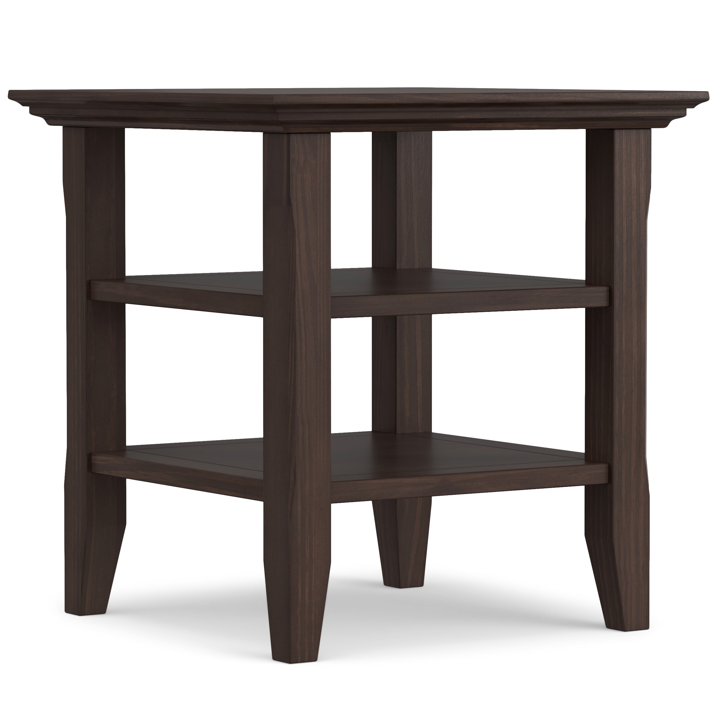 Warm Walnut Brown Solid Wood End Table with Storage Shelves