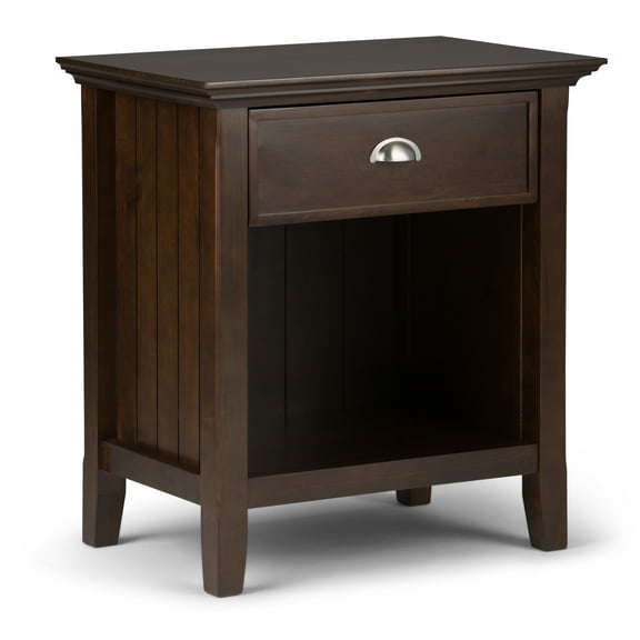 Acadian Solid Wood Bedside Table - Dark Brunette Brown - 24"W x 16"D x 26"H - Transitional Style with Drawer & Storage - Perfect for Bedrooms, Living Rooms, Condos