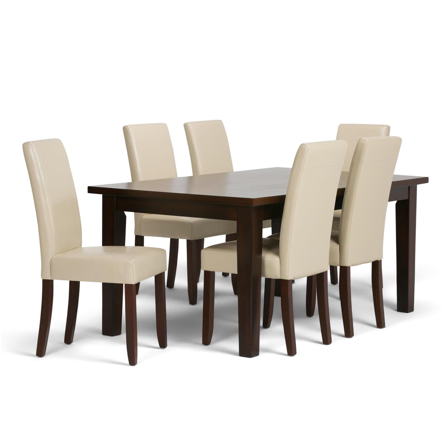 Java Brown Dining Set with Satin Cream Faux Leather Chairs