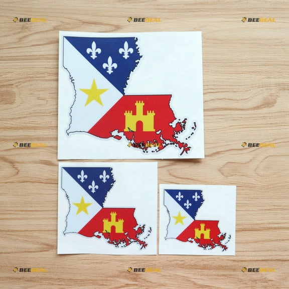 Acadiana Acadians Flag Louisiana Map Cajuns Vinyl Decal Sticker - 3 Pack Reflective, 3 Inches, 4 Inches, 6 Inches - for Car Boat Laptop Cup Phone