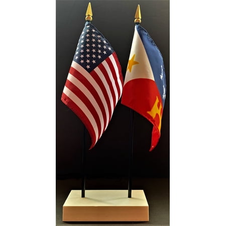 Acadiana Table Flag Set; One USA and International Rayon 4x6 inch Flag Plus a White Base