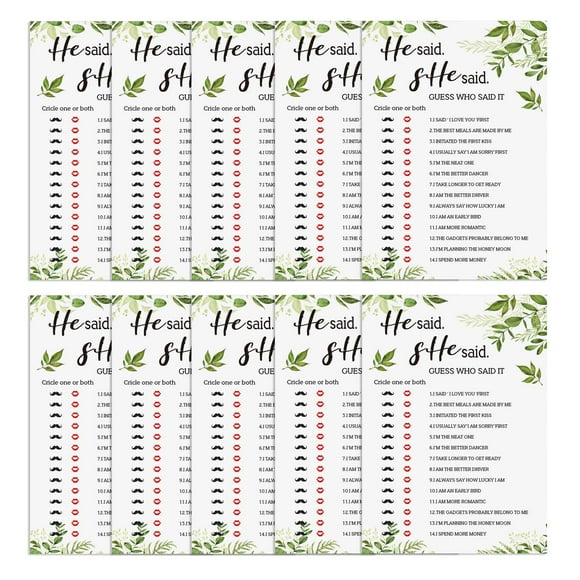 Acahhotxx 10pcs Green Plant Bridal Shower Game Card Set Household Present Accessory for Wedding Holiday Birthday New Year