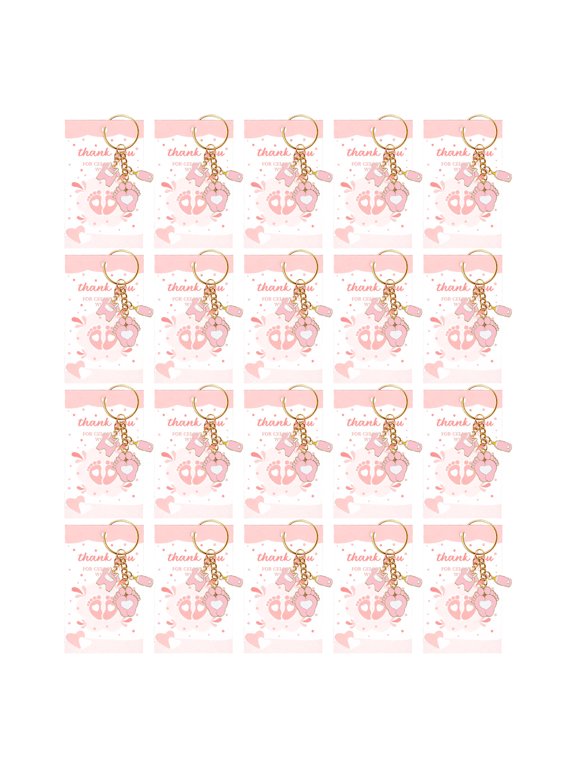 20 Pieces Baby First Month Party Favours Set for Newborns Celebration Foot Key Chain with Bags and Thank You Cards